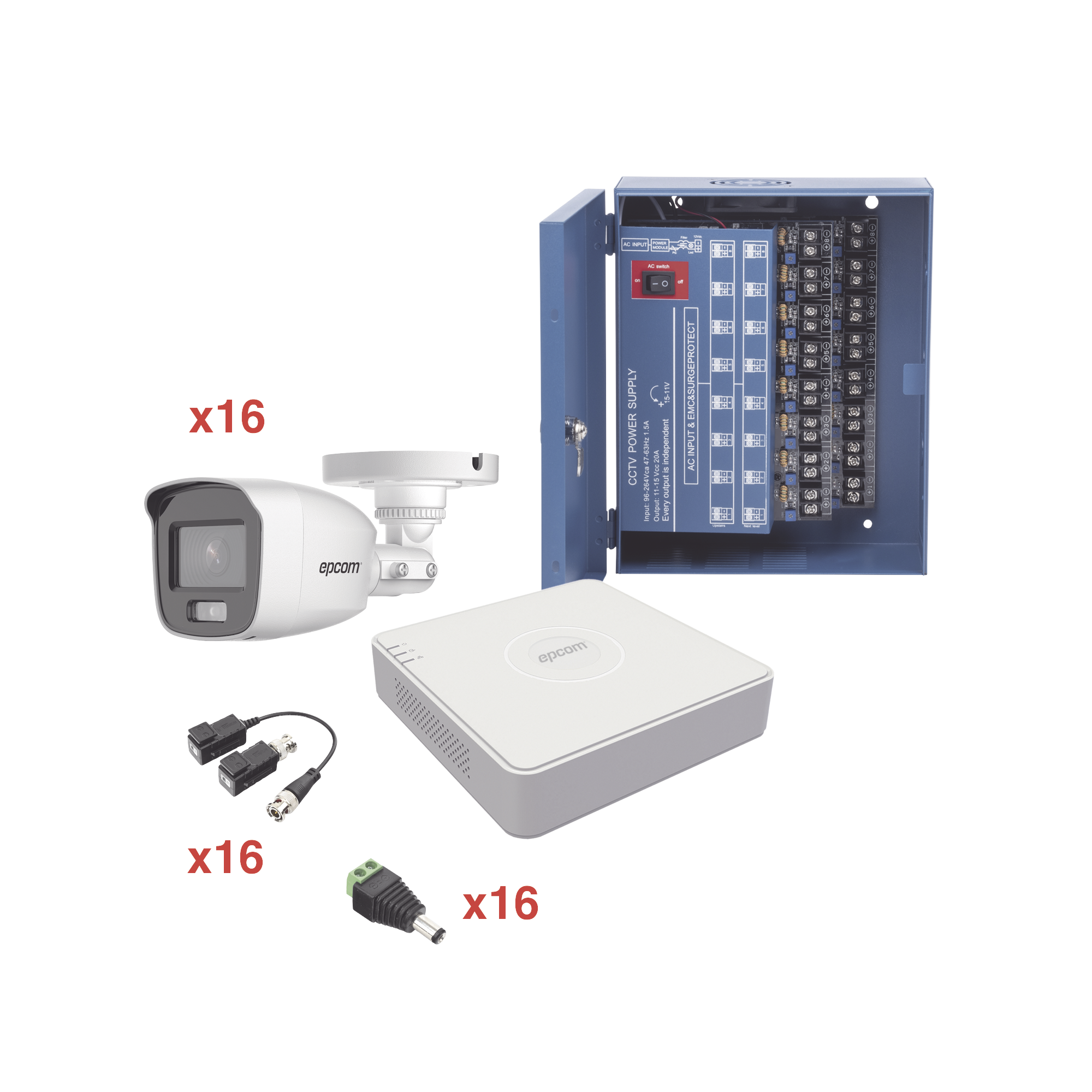 Kit TurboHD 1080p Lite / DVR 16 Canales / 16 Cámaras Bala Exterior ( 2.8mm) con ColorVu + Micrófono Integado / Transceptores / Conectores / Fuente de Poder Profesional Kit TurboHD 1080p Lite / DVR 16 Canales / 16 Cámaras Bala Exterior ( 2.8mm) con ColorVu + Micrófono Integado / Transceptores / Conectores / Fuente de Poder Profesional